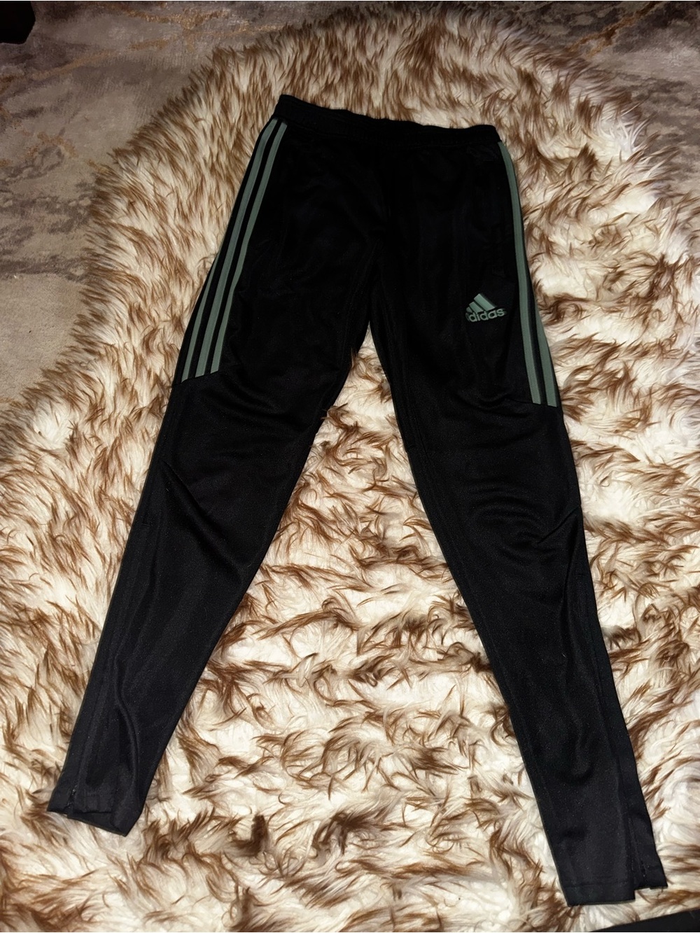 Adidas Black Track Pants with Olive Stripes